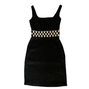 Issa London DDS 304 Black Silk Woven Checkerboard Dress UK 10